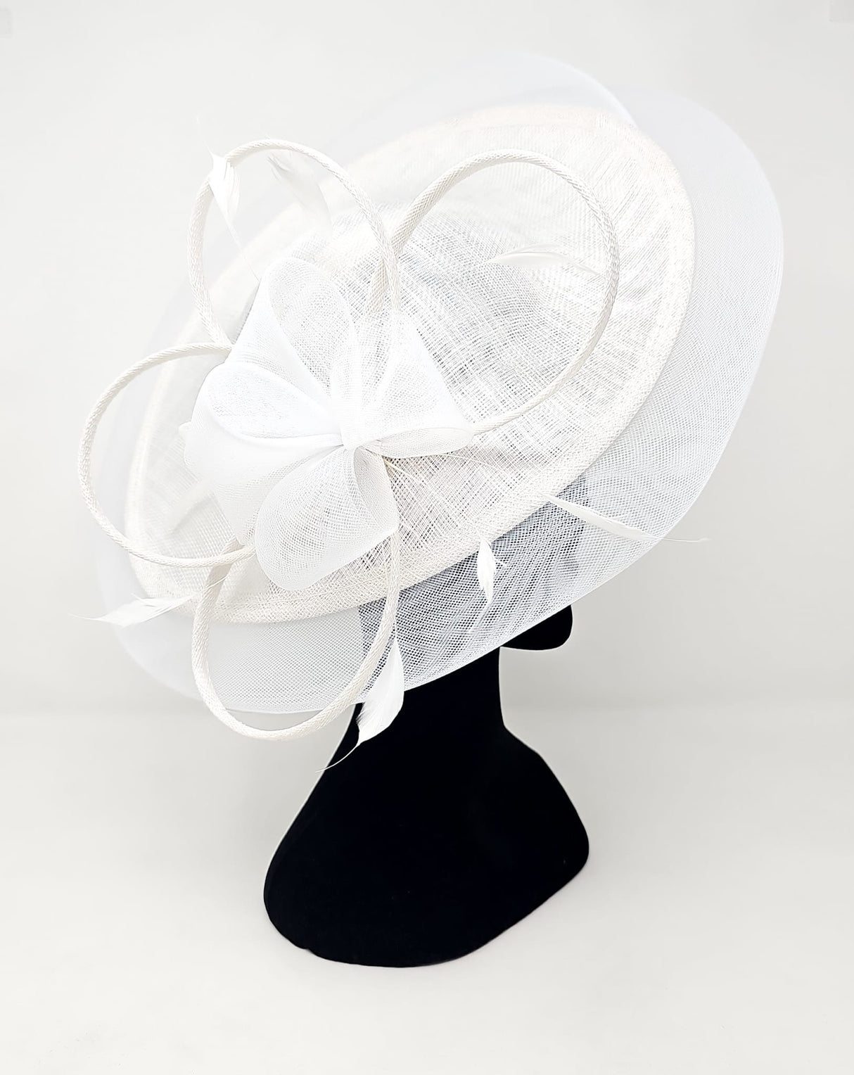 White Flower Looped Disc Large Fascinator