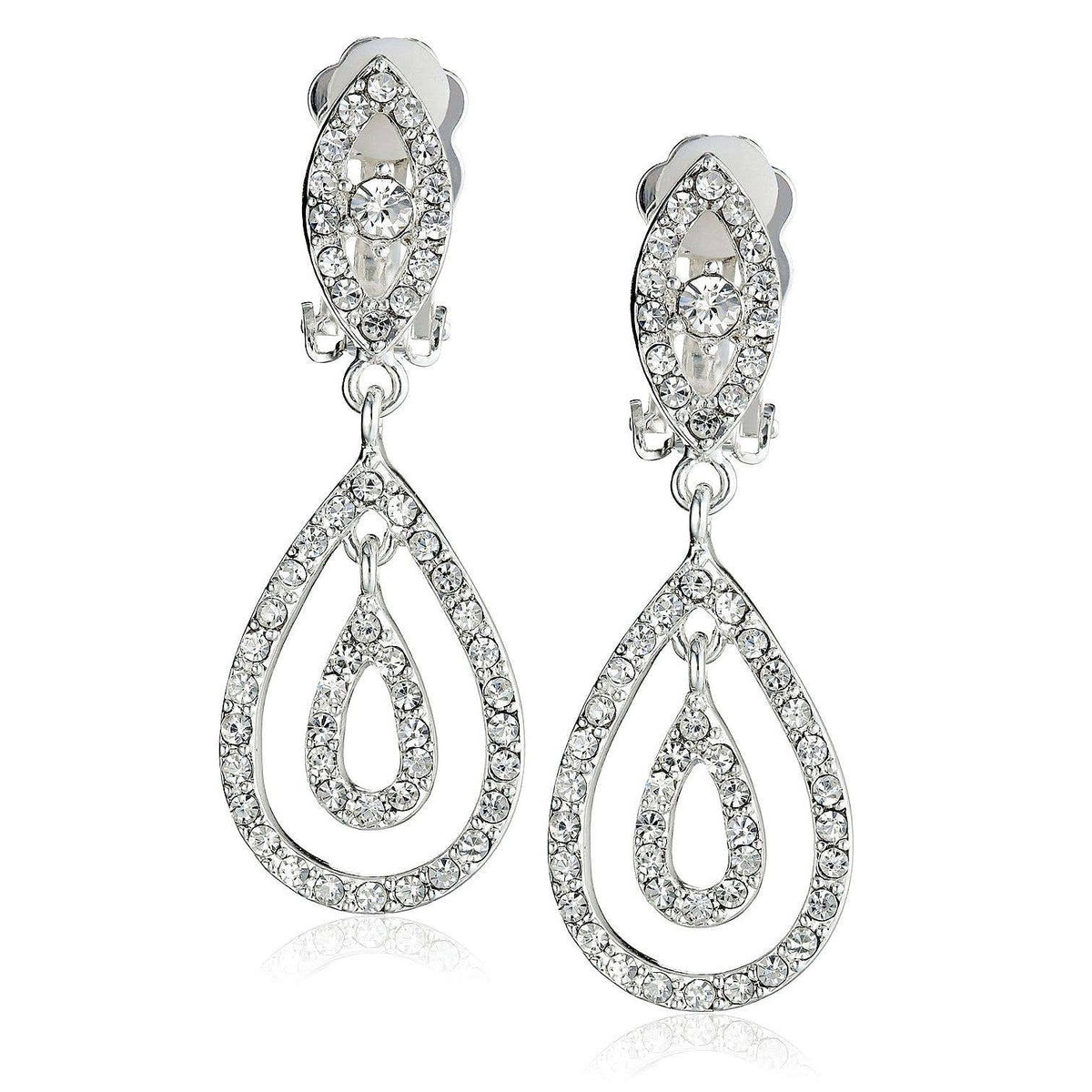 Silver Marquise Drop Clip-on Earrings