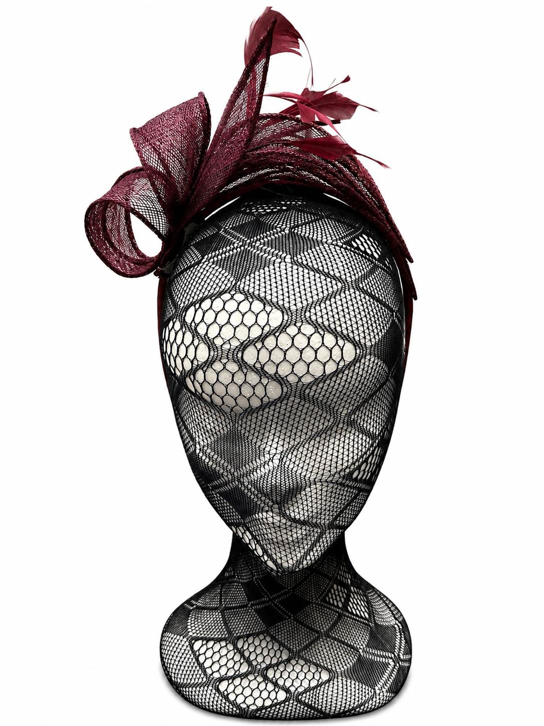 Burgundy Sinamay Loop & Feather Hairband Fascinator