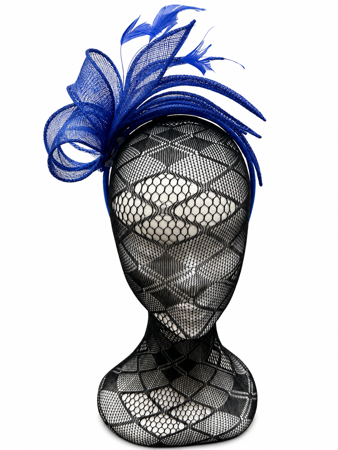 Sapphire Blue Sinamay Loop & Feather Hairband Fascinator