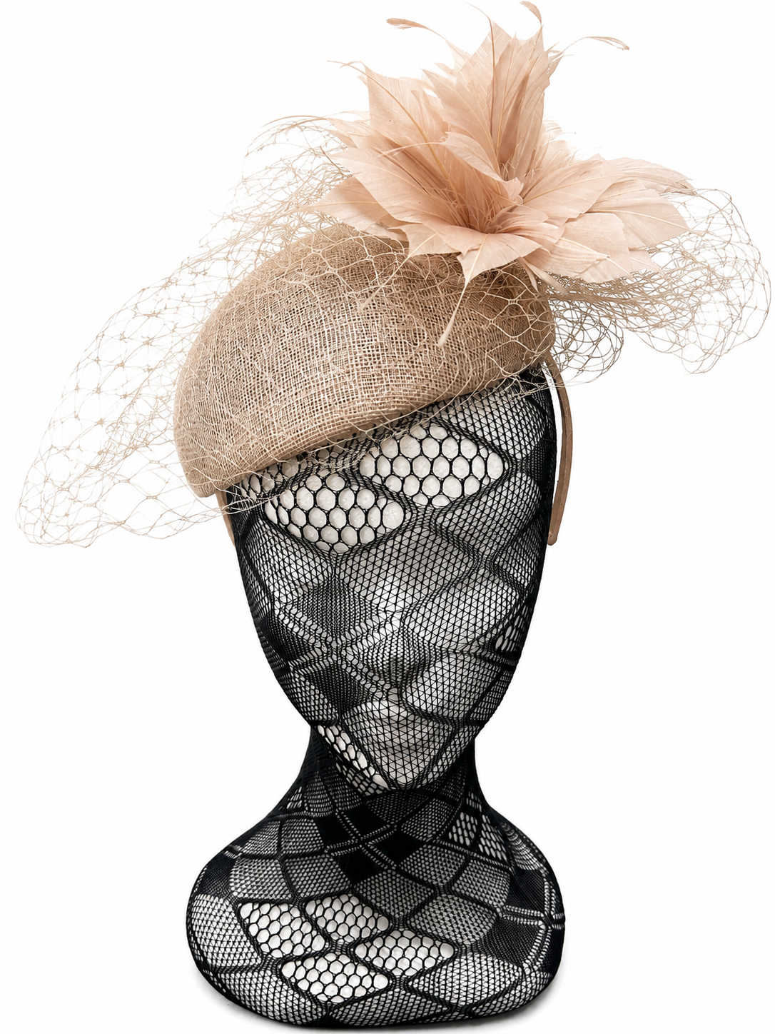 Almond Beige Netted Hairband Fascinator