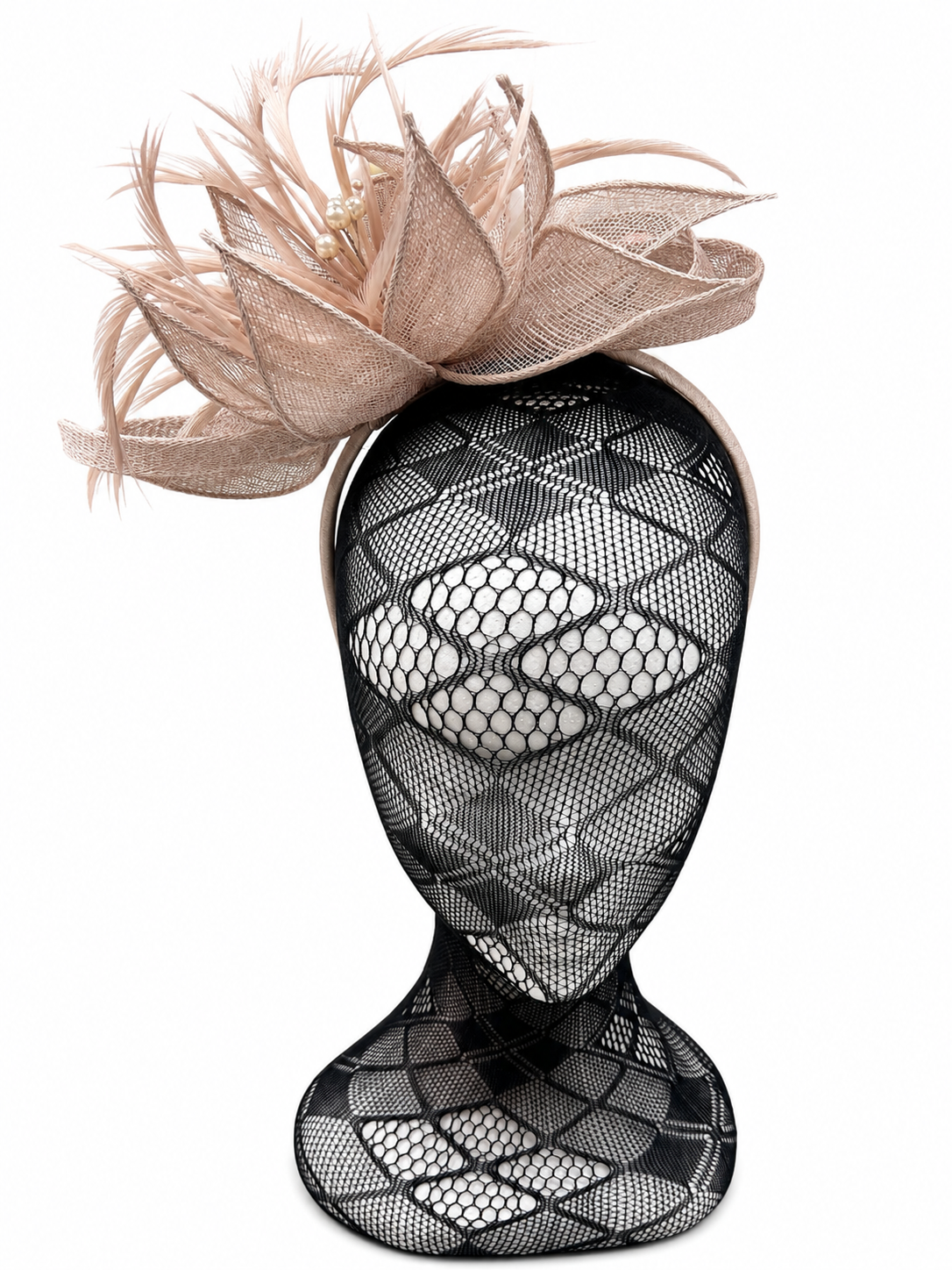 Almond Beige Feather Looped Hairband Fascinator