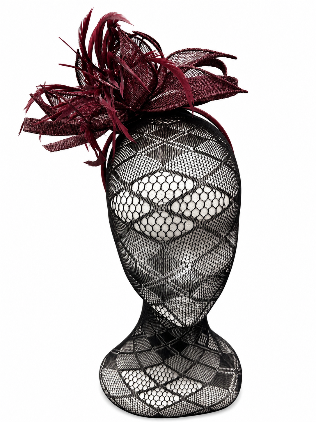 Burgundy Feather Looped Hairband Fascinator