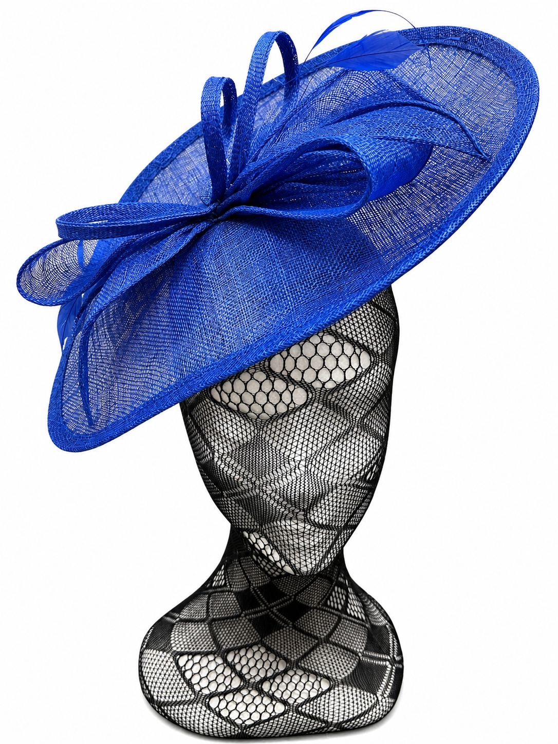Sapphire Blue Feather & Bow Oval Disc Fascinator