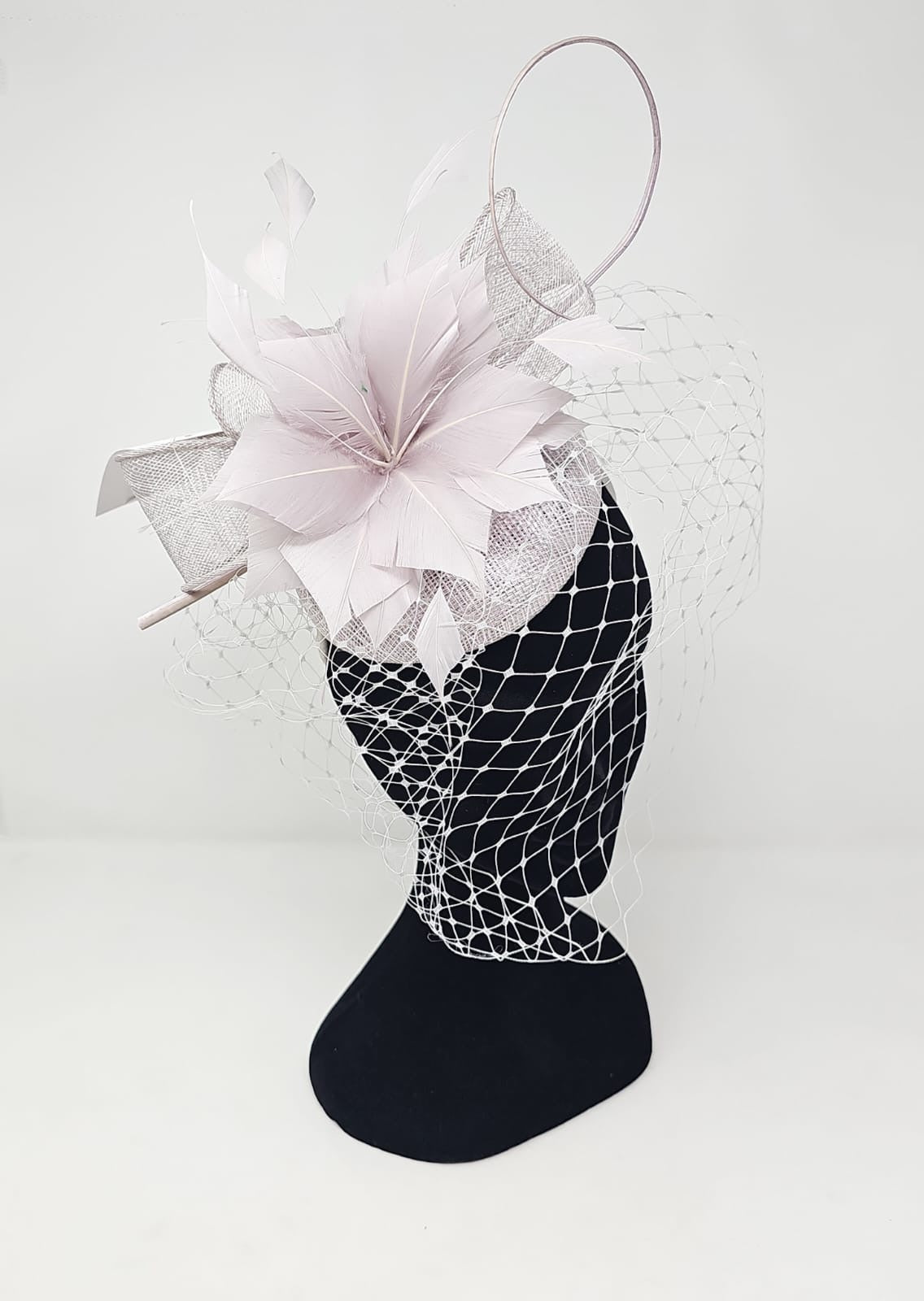 Metallic Pearl Veil Net Looped Hairband Fascinator
