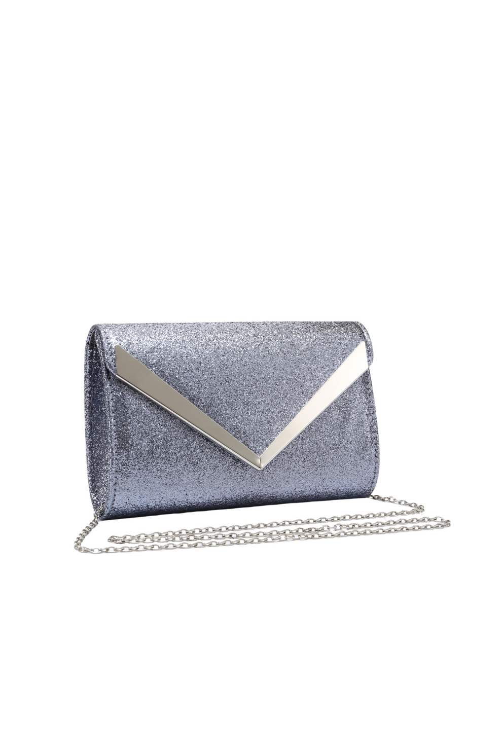 Sparkling Grey Glitter V Evening Clutch Bag