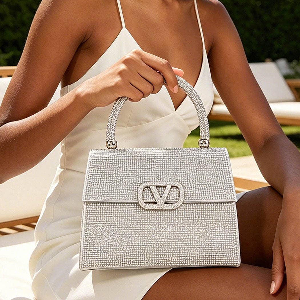 Silver Crystal Rhinestone Adorned Handbag