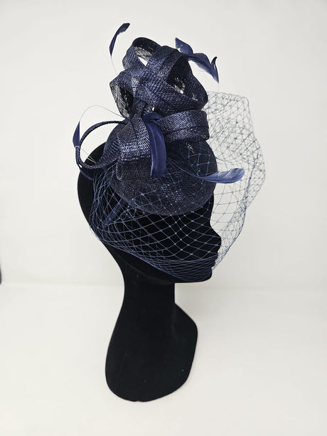 Navy Veil Net Looped Hairband Fascinator