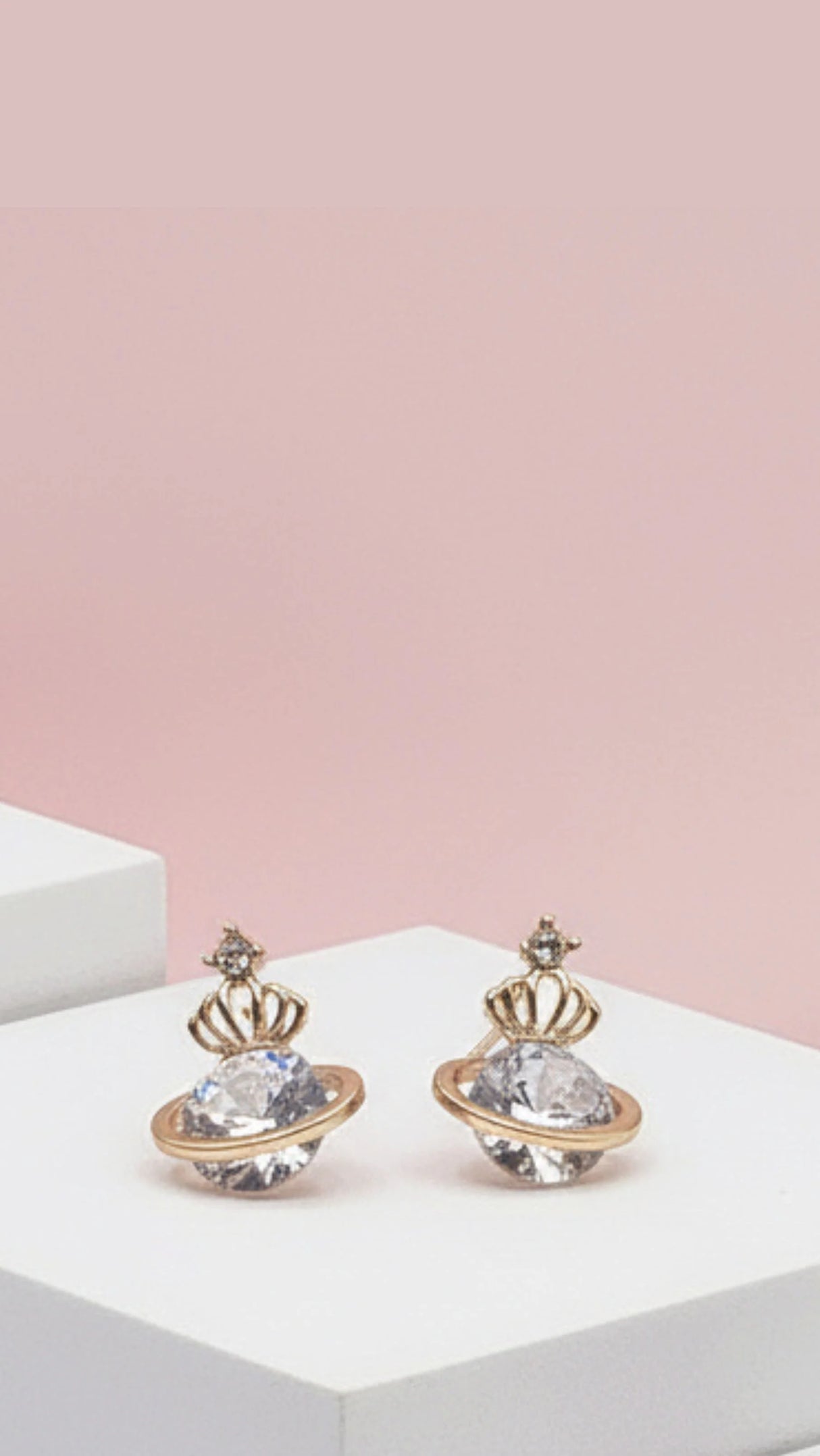 Crown Crystal Gold Stud Earrings