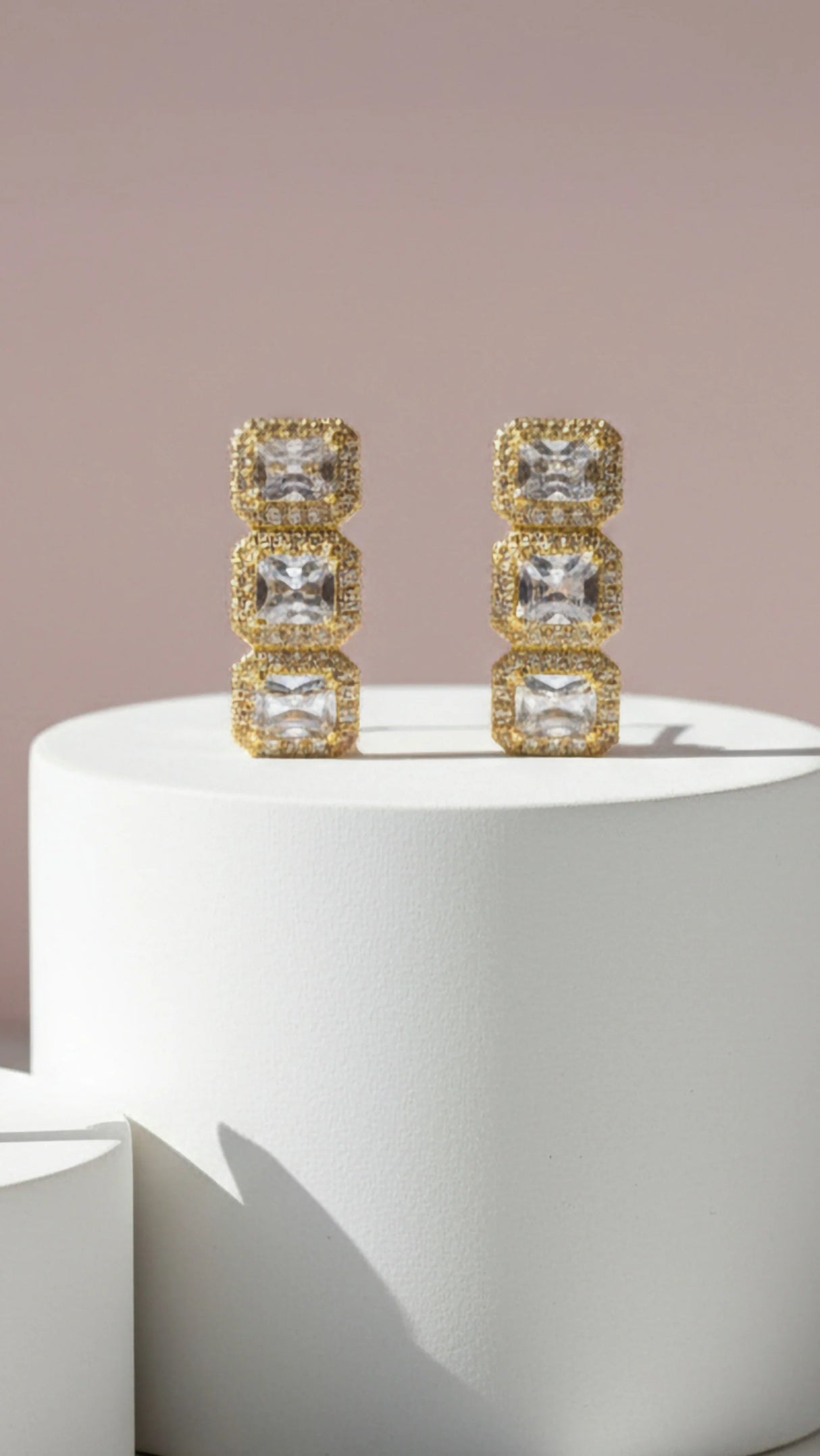 Crystal Gold Drop Trio Earrings