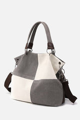Colour-block Grey Canvas Shoulder Bag