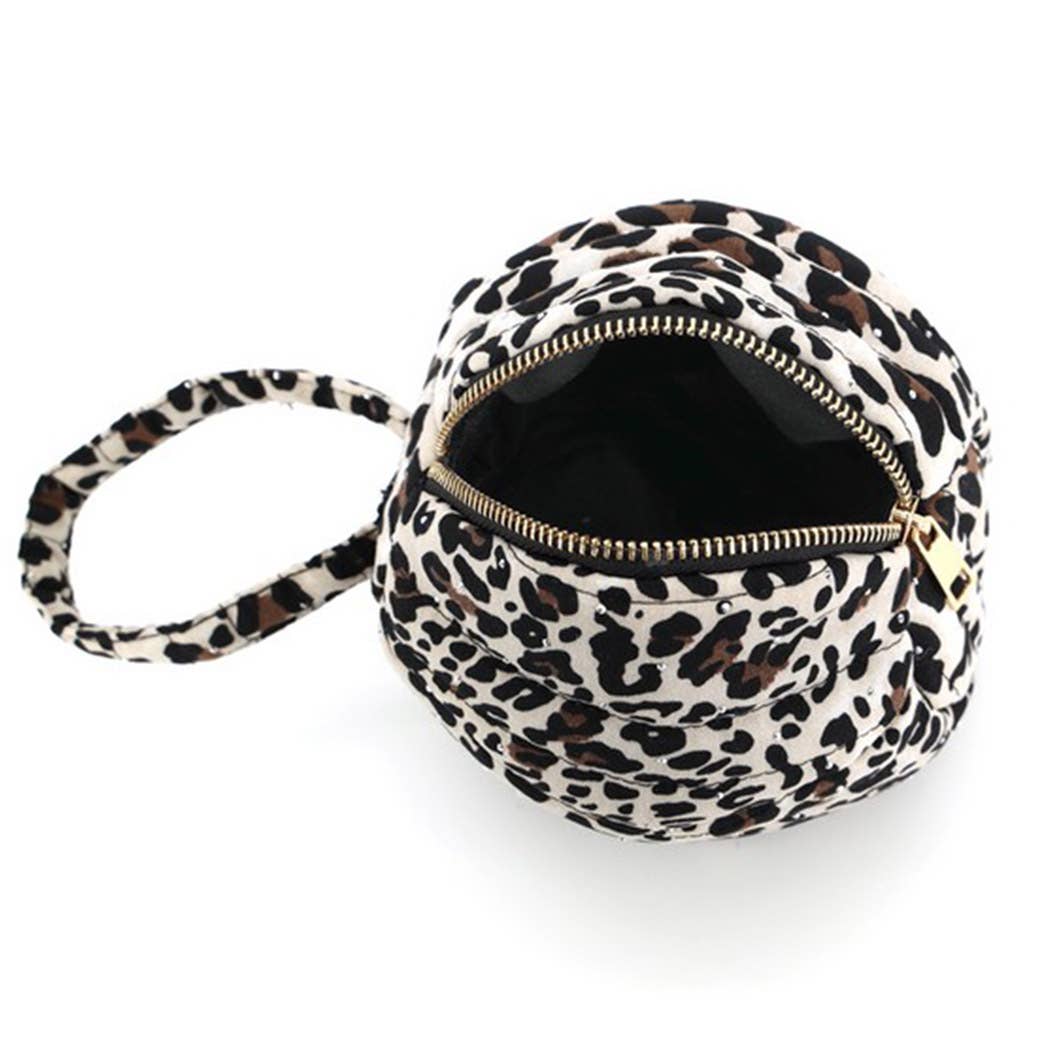 Nude Animal Print Rhinestone Studded Quilted Bag