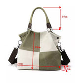 Colour-block Green Canvas Shoulder Bag