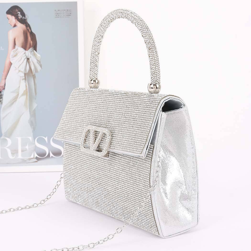 Silver Crystal Rhinestone Adorned Handbag