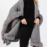 Silver Grey Faux Fur Trim Luxury Cape