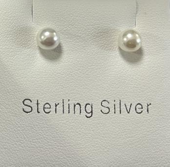 Lucy K Sterling Silver Pearl Round Stud Earrings