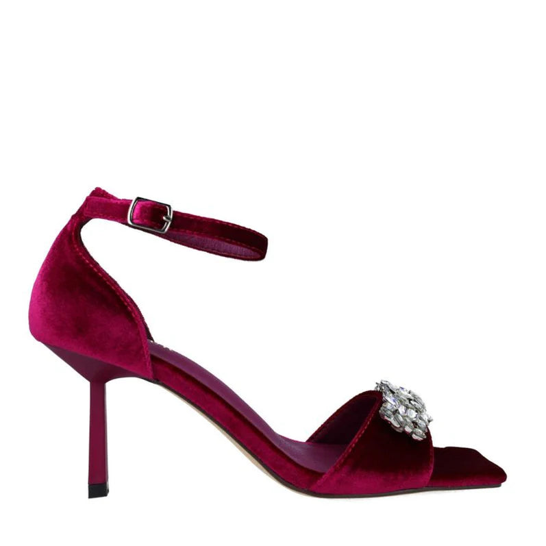 Menbur Magenta Red Velvet Heel Sandals