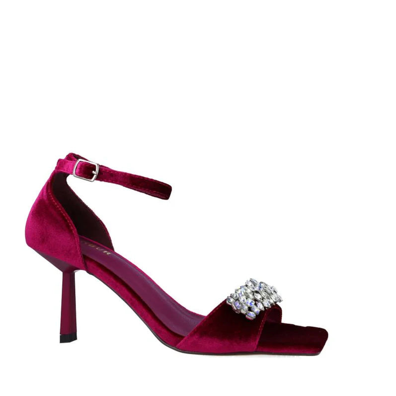 Menbur Magenta Red Velvet Heel Sandals