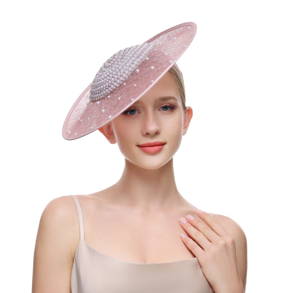 Dusky Pink Pearl Embellished Disc Fascinator