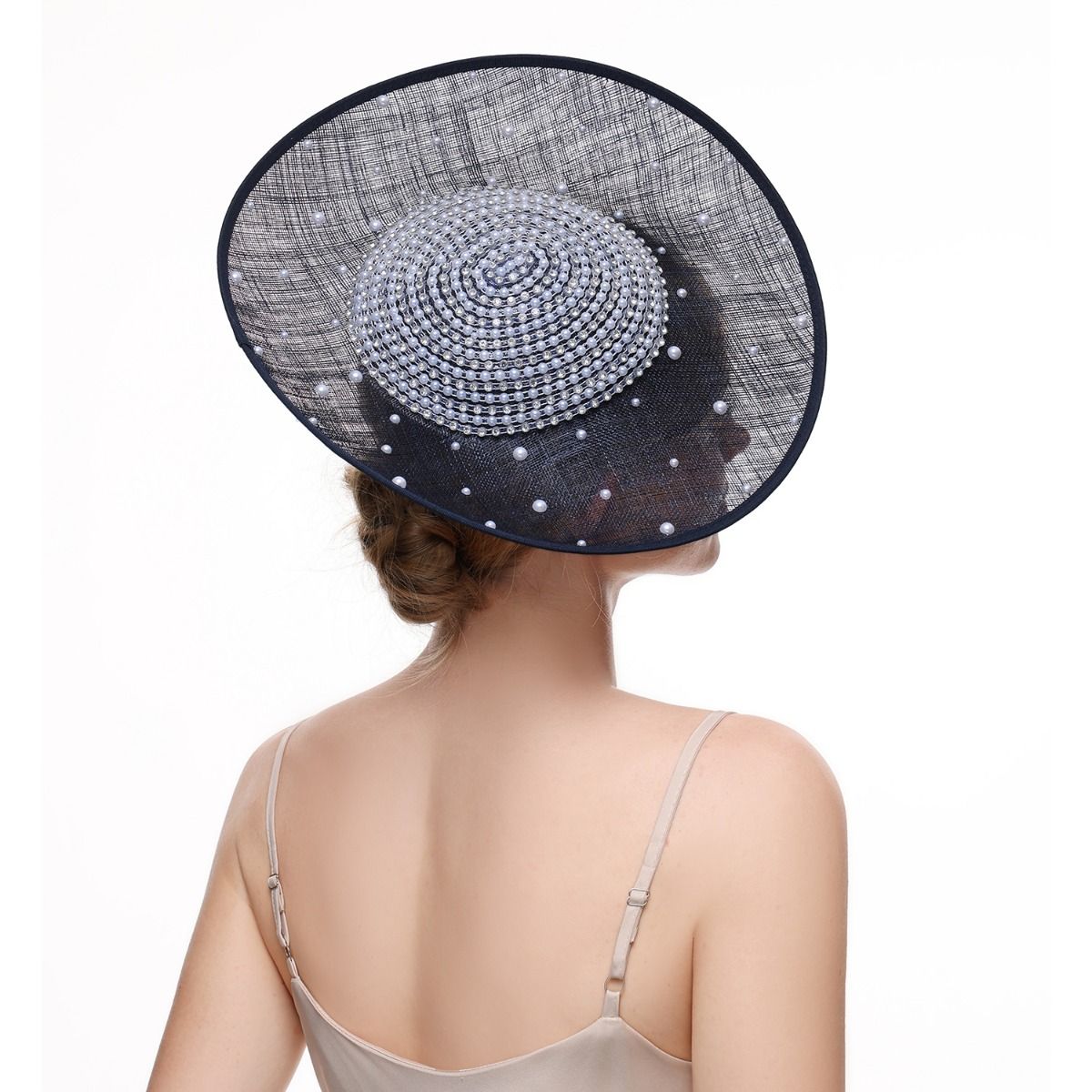 Navy Pearl Embellished Disc Fascinator