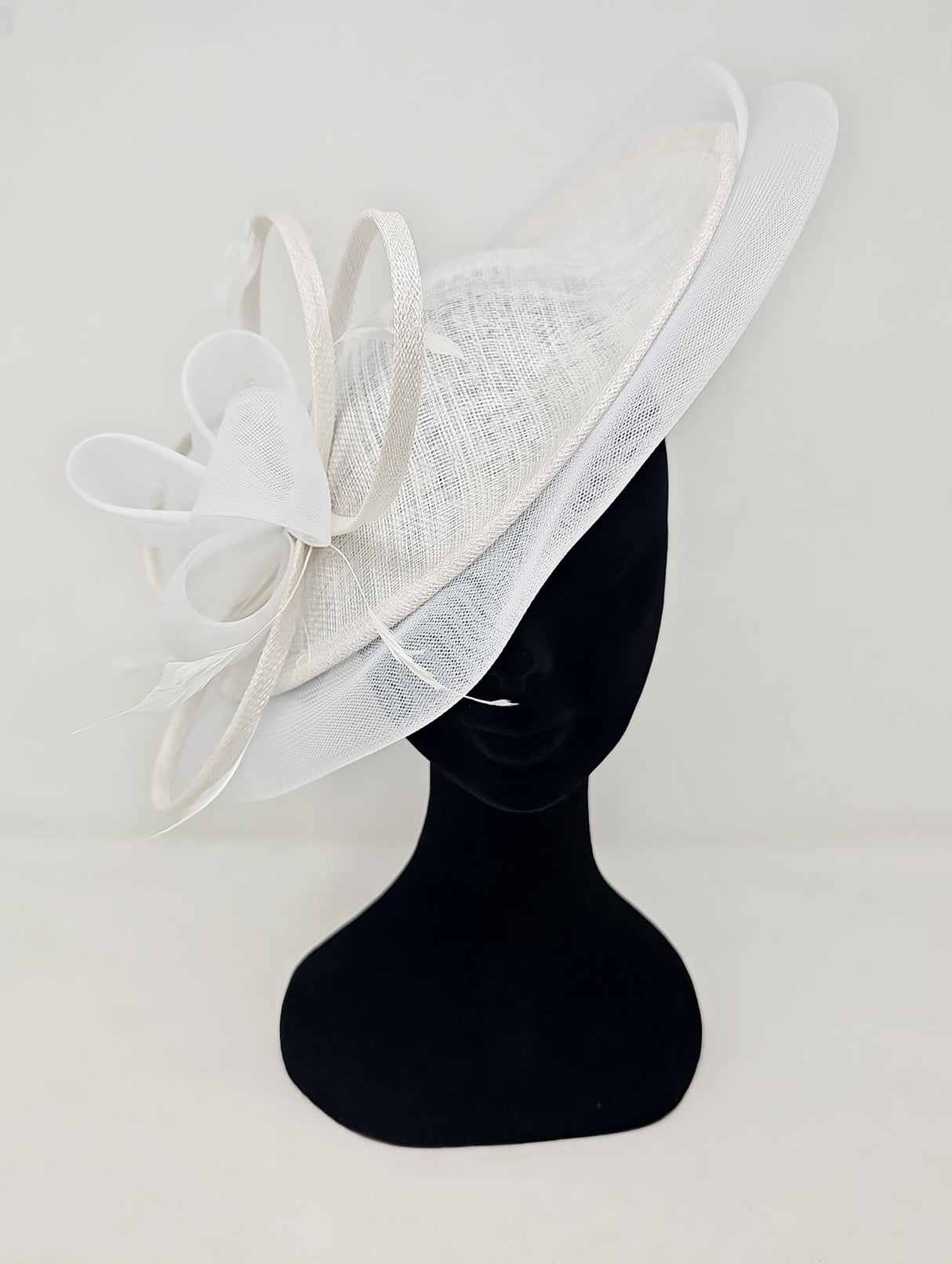 White Flower Looped Disc Large Fascinator