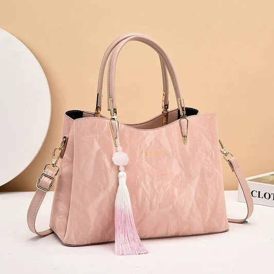 Blush Pink Satin Suede Look Print Handbag