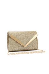 Sparkling Gold Glitter V Evening Clutch Bag