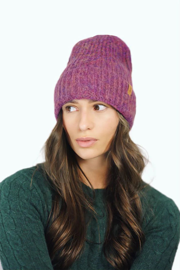 Purple Cable Knit Beanie Hat