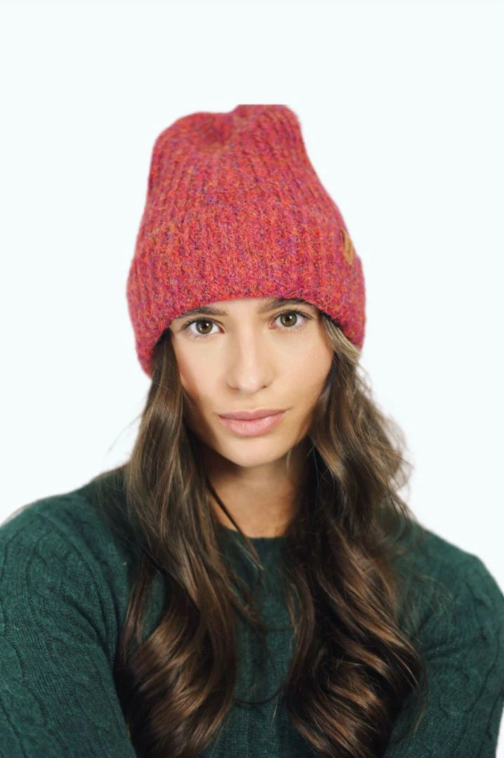 Red Cable Knit Beanie Hat