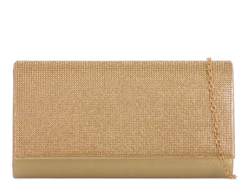 Gold Diamante Crystal Shimmer Clutch Bag