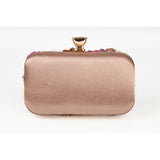 Floral Crafted Brown Bronze Satin Clutch Bag