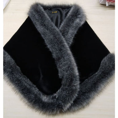 Black & Grey Faux Fur Poncho Wrap