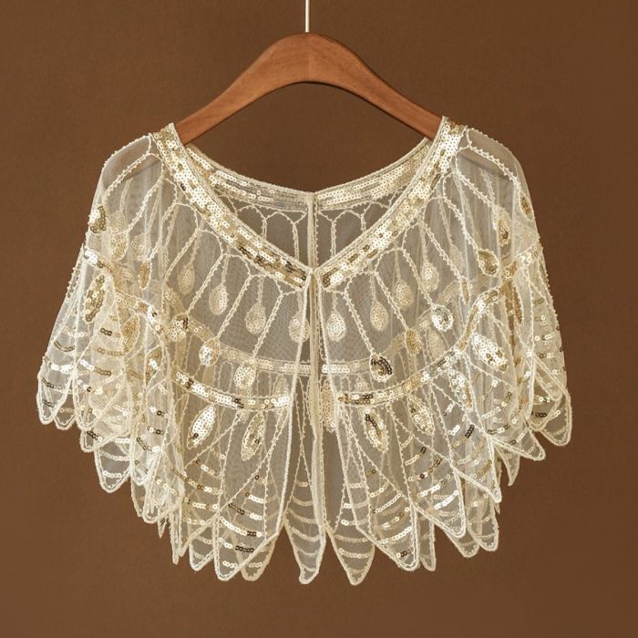 Golden Champagne Sheer Sequin Bolero Cape