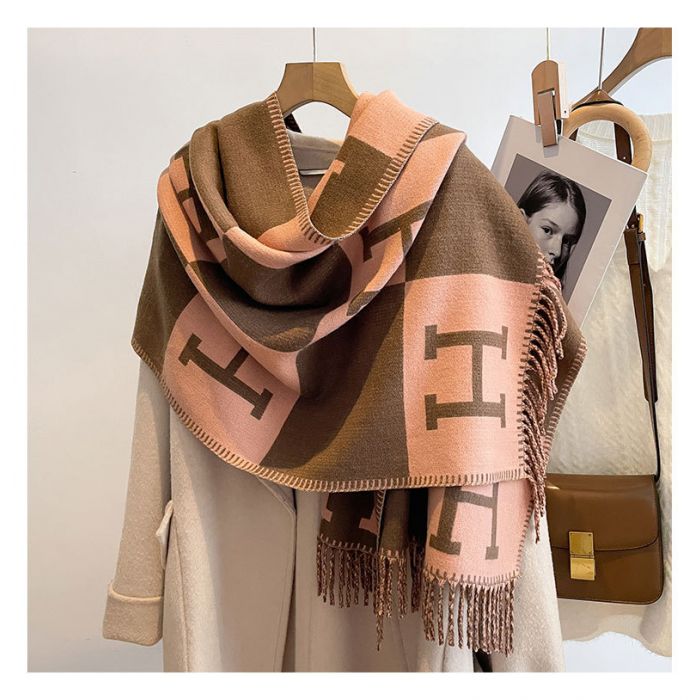 H Designer Style Printed Pashmina Scarf Orange