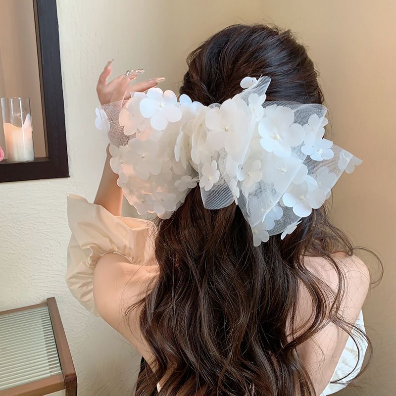 White Tulle Daisy Large Bow Hair Clip