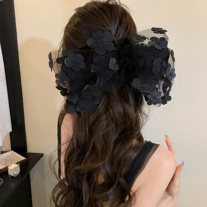 Black Daisy Large Bow Hair Clip