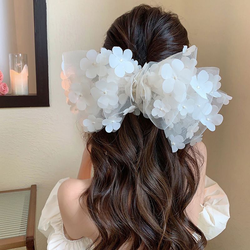 White Tulle Daisy Large Bow Hair Clip