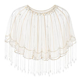Cream Pearl Beaded Fringe Sheer Cape
