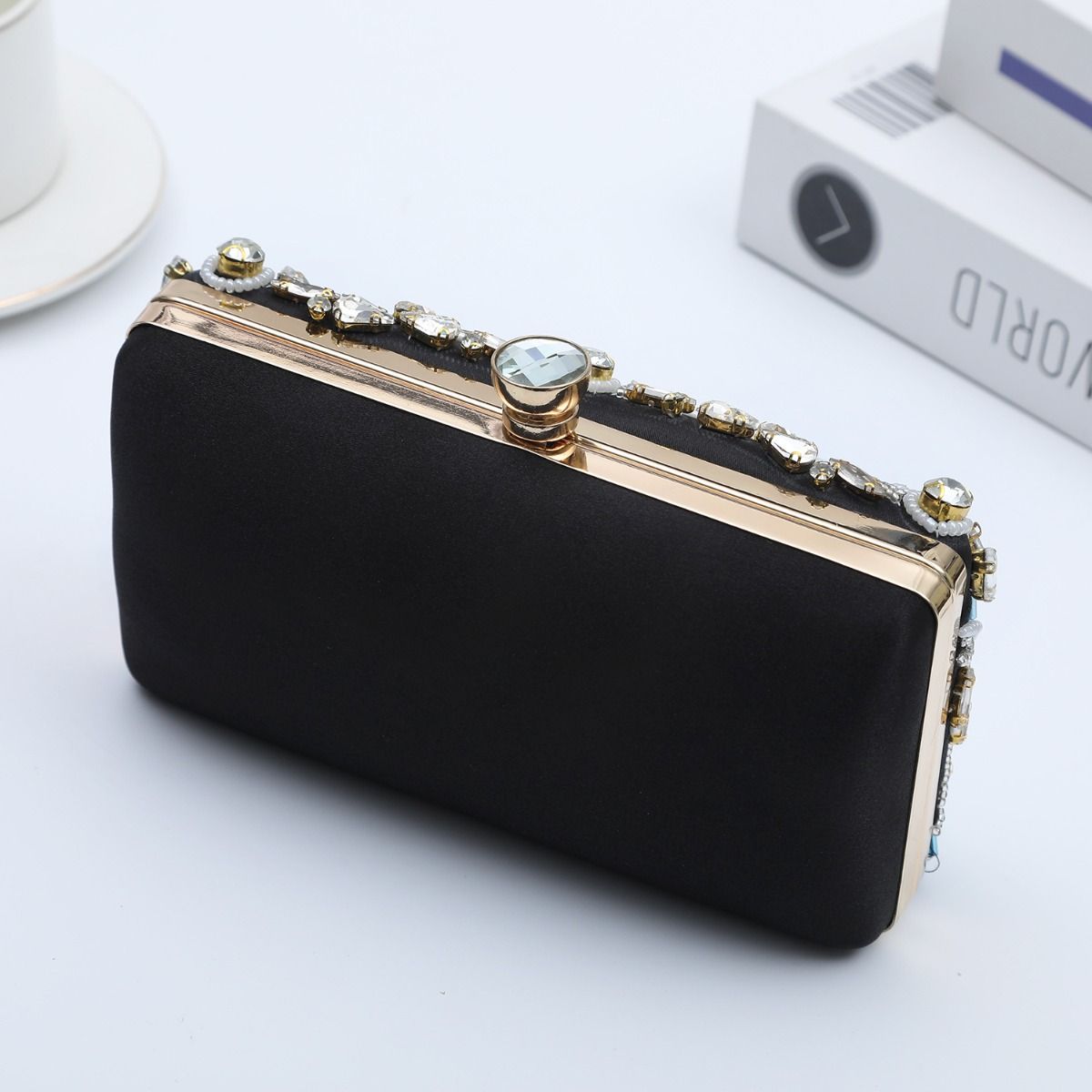 Crystal Deco Black & Blue Clutch Bag