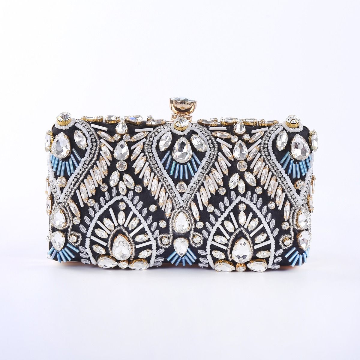 Crystal Deco Black & Blue Clutch Bag