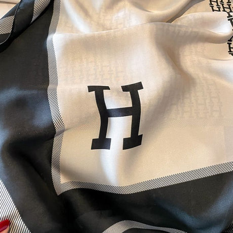 H Black & Natural Ivory Satin Feel Scarf
