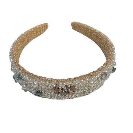 Golden Ivory Pearl Crystal Star Hairband