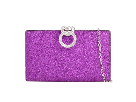 Purple Glitter Diamanté Box Clutch Bag