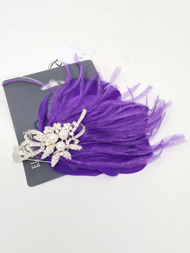 Amelia Purple Crystal & Pearl Feather Hairpiece - Franklins