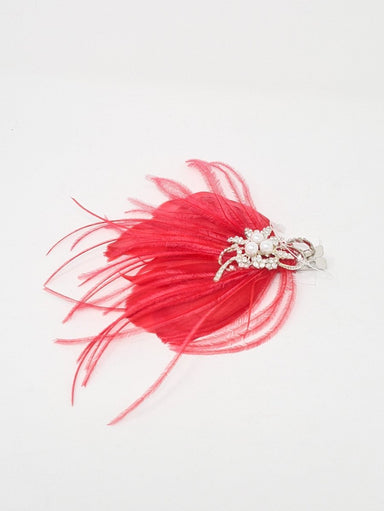 Amelia Red Crystal & Pearl Feather Hairpiece - Franklins