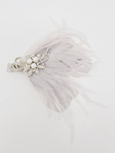 Amelia Silver Crystal & Pearl Feather Hairpiece - Franklins