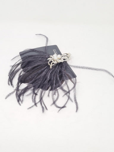 Amelia Slate Grey Crystal & Pearl Feather Hairpiece - Franklins