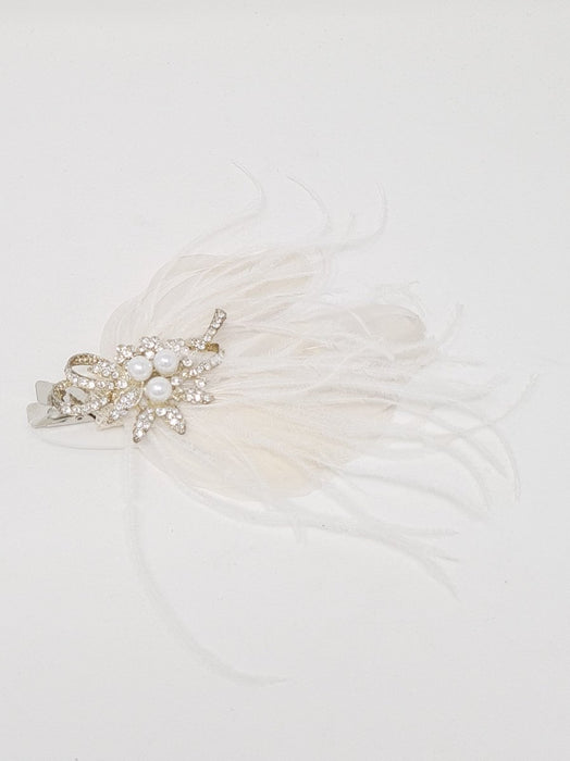 Amelia White Crystal & Pearl Feather Hairpiece - Franklins