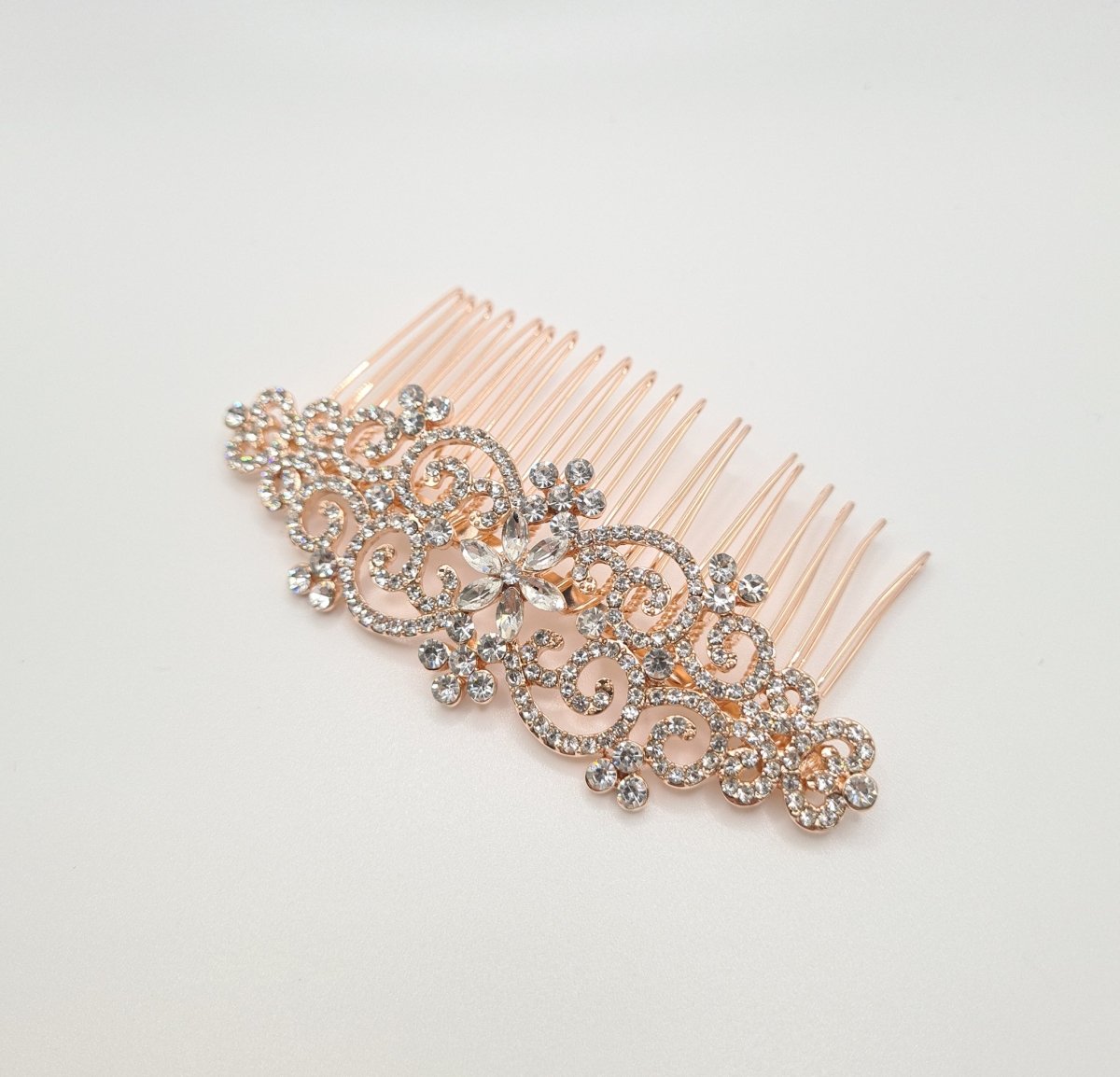 Art Deco Rose Gold Crystal Hair Comb - Franklins