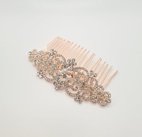 Art Deco Rose Gold Crystal Hair Comb - Franklins